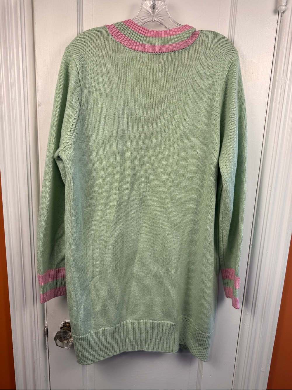 Show Me Your MuMu Mint V-Neck Sweater Dress with Pink Trim - Picture 4 of 4